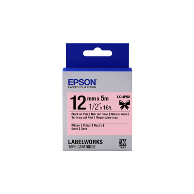 Epson LabelWorks LK-4PBK C53S654031 12mm x 5m, černý tisk / růžový podklad, textilní stuha, originální páska