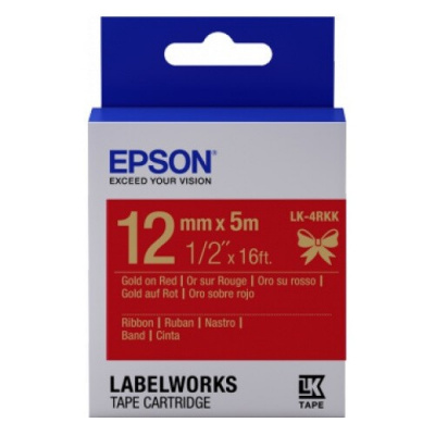 Epson LabelWorks LK-4RKK C53S654033 12mm x 5m, zlatý tisk / červený podklad, textilní stuha, originální páska