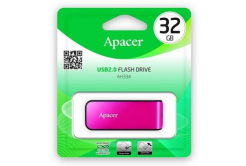 Apacer USB flash disk, USB 2.0, 32GB, AH334, růžový, AP32GAH334P-1, USB A, s výsuvným konektorem