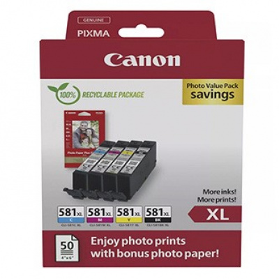 Canon CLI-581XL 2052C006 barevná (CMYK) sada originální cartridge + fotopapír