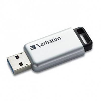 Verbatim USB flash disk, USB 3.0, 64GB, Secure Pro, stříbrný, 98666, USB A, AES 256-bit šifrování, s výsuvným konektorem