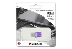 Kingston USB flash disk OTG, USB 3.0, 64GB, Data Traveler microDuo3 G2, stříbrno-fialový, DTDUO3CG3/64GB, USB A / USB C