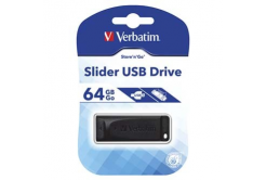 Verbatim USB flash disk, USB 2.0, 64GB, Slider, černý, 98698, USB A, s výsuvným konektorem