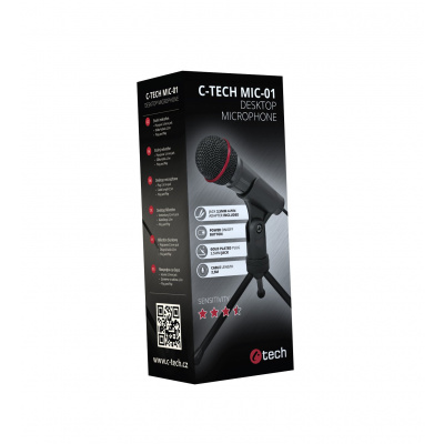 Stolní mikrofon C-TECH MIC-01, 3,5" stereo jack, 2.5m