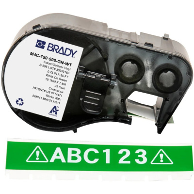 Brady M4C-750-595-GN-WT / 170827, 19.05 mm x 7.62 m, Vinyl, bílý tisk / zelený podklad