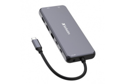 USB (3.2) hub 14-port, 32154, šedý, délka kabelu 15cm, Verbatim, 2x USB C, 5x USB A, 2x HDMI, čtečka SD/micro SD