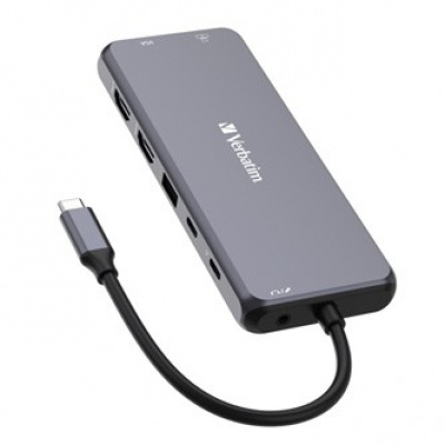 USB (3.2) hub 14-port, 32154, šedý, délka kabelu 15cm, Verbatim, 2x USB C, 5x USB A, 2x HDMI, čtečka SD/micro SD