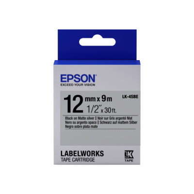 Epson LabelWorks LK-4SBE C53S654017 12mm x 9m, černý tisk / matně stříbrný podklad, matná, originální páska