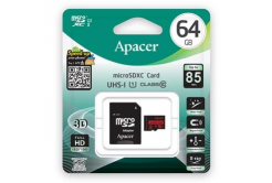 Apacer paměťová karta Secure Digital Card V10, 64GB, micro SDXC, AP64GMCSX10U5-R, UHS-I U1 (Class 10), s adaptérem