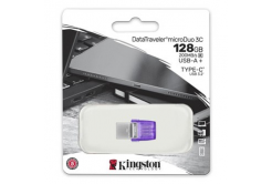 Kingston USB flash disk OTG, USB 3.0, 128GB, Data Traveler microDuo3 G2, stříbrno-fialový, DTDUO3CG3/128GB, USB A / USB C