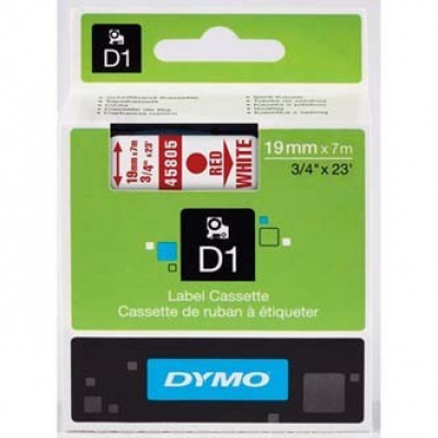 Dymo D1 45805, S0720850, 19mm x 7m, červený tisk / bílý podklad, originální páska