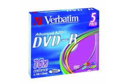 Verbatim DVD-R, Colour, 43557, 4.7GB, 16x, slim box, 5-pack, bez možnosti potisku, 12cm, pro archivaci dat