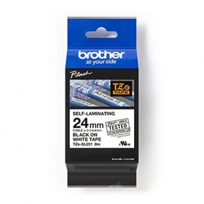 Brother TZ-SL251 / TZe-SL251 Pro Tape, 24mm x 8m, černý tisk / bílý podklad, originální páska