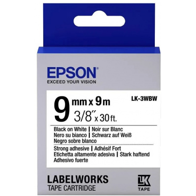 Epson LabelWorks LK-3WBW C53S653007 9mm x 9m, černý tisk / bílý podklad, silně lepicí, originální páska