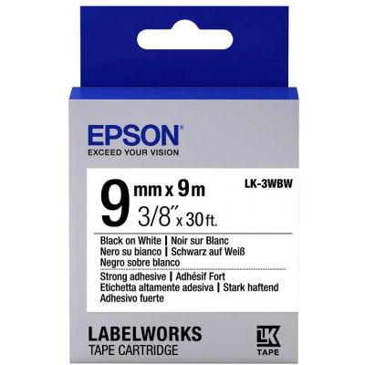 Epson LabelWorks LK-3WBW C53S653007 9mm x 9m, černý tisk / bílý podklad, silně lepicí, originální páska