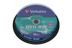 Verbatim DVD-RW, Matt Silver, 43552, 4.7GB, 4x, spindle, 10-pack, bez možnosti potisku, 12cm, pro archivaci dat