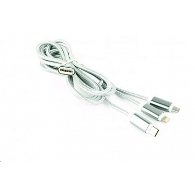 Kabel CABLEXPERT CC-USB2-AM31-1M-S USB A Male/Micro B + Type-C + Lightning, 1m, opletený, stříbrný, blister