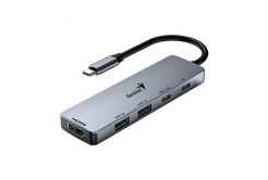 USB (3.0) hub 5-port, UH-500, šedý, Genius, 2x USB 3.0,1x HDMI,2x USB-C,Power Delivery 100W