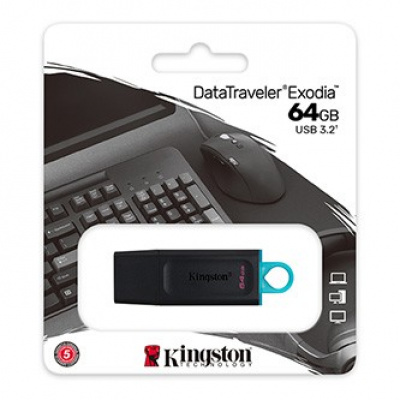 Kingston USB flash disk, USB 3.0, 64GB, DataTraveler Exodia, černý, DTX/64GB, USB A, s krytkou