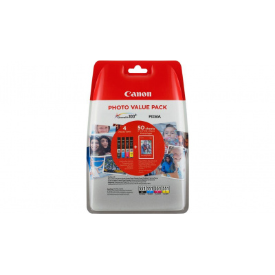 Canon CLI-551 Bk+C+M+Y 6508B005 multipack originální cartridge + fotopapír 50x (10x15)