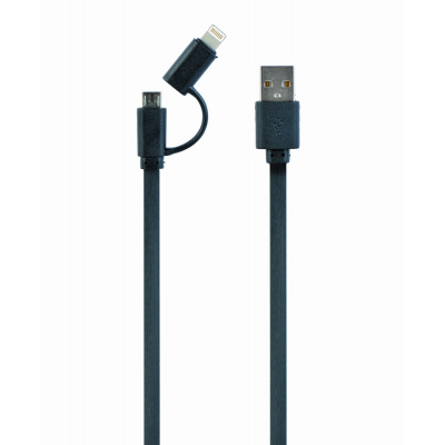 Kabel CABLEXPERT CC-USB2-AMLM2-1M USB COMBO, MicroUSB + Lightning, 1m, černý