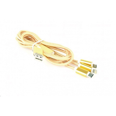 Kabel CABLEXPERT CC-USB2-AM31-1M-G USB A Male/Micro B + Type-C + Lightning, 1m, opletený, zlatý, blister