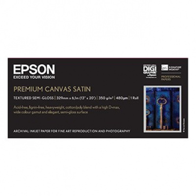 Epson 330/6.1/PremierArtt WaterResistant Canvas Satin Roll, saténový, 13", C13S041845, 350 g/m2, papír, 330mmx 6.1m, bílý